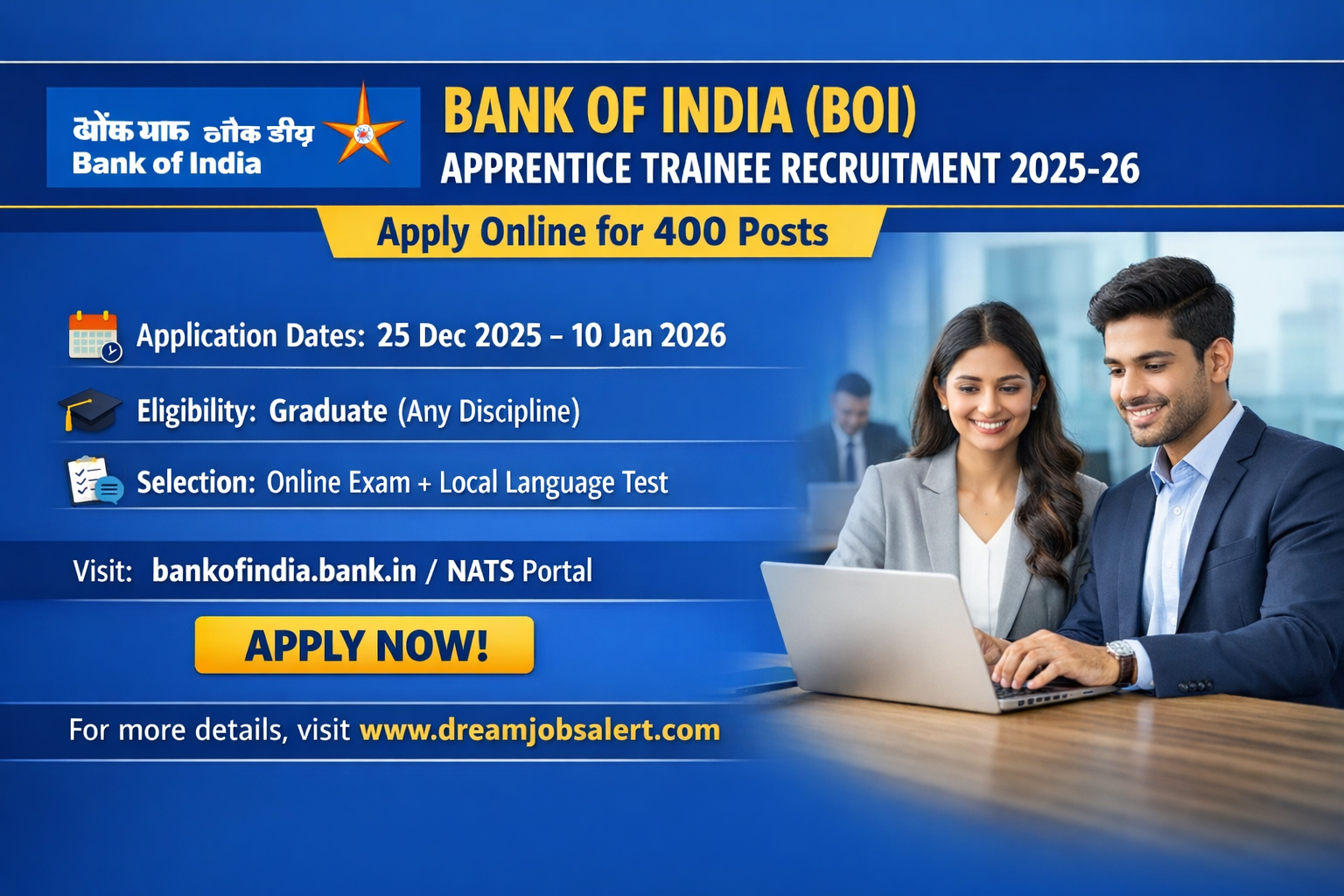 Apply Online for Bank of India (BOI) Apprentices Trainee Recruitment ...