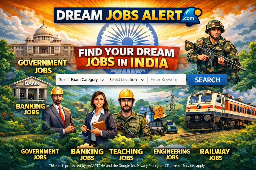 Get latest Government jobs information, sarkari result in dream jobs alert portal.