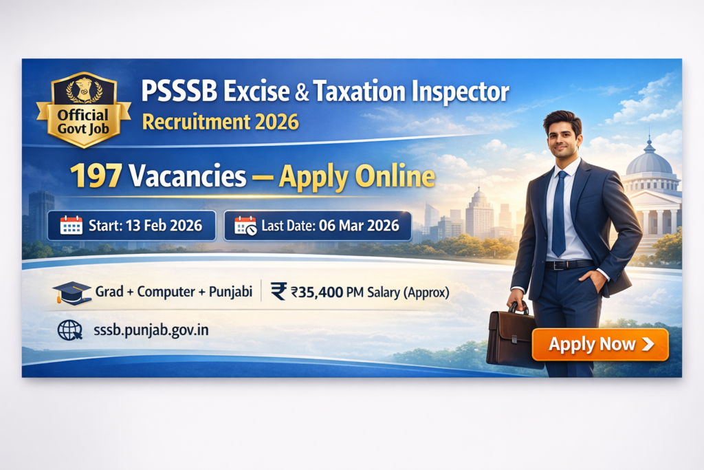 PSSSB Excise & Taxation Inspector recruitment 2026