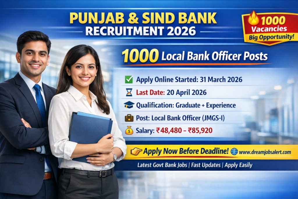 Notification Out for 1000 Local Bank Officer Posts in Punjab and Sind Bank Recruitment 2026 – Apply Online