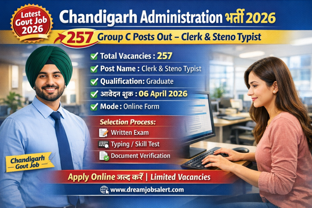 Chandigarh Administration Clerk Recruitment 2026 Notification Out – Apply online for 257 Group C (Clerk, Stenotypist) Posts