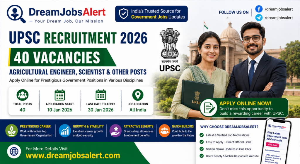 Apply Online for 40 Agricultural Engineer, Scientist and Other Posts – UPSC Recruitment 2026