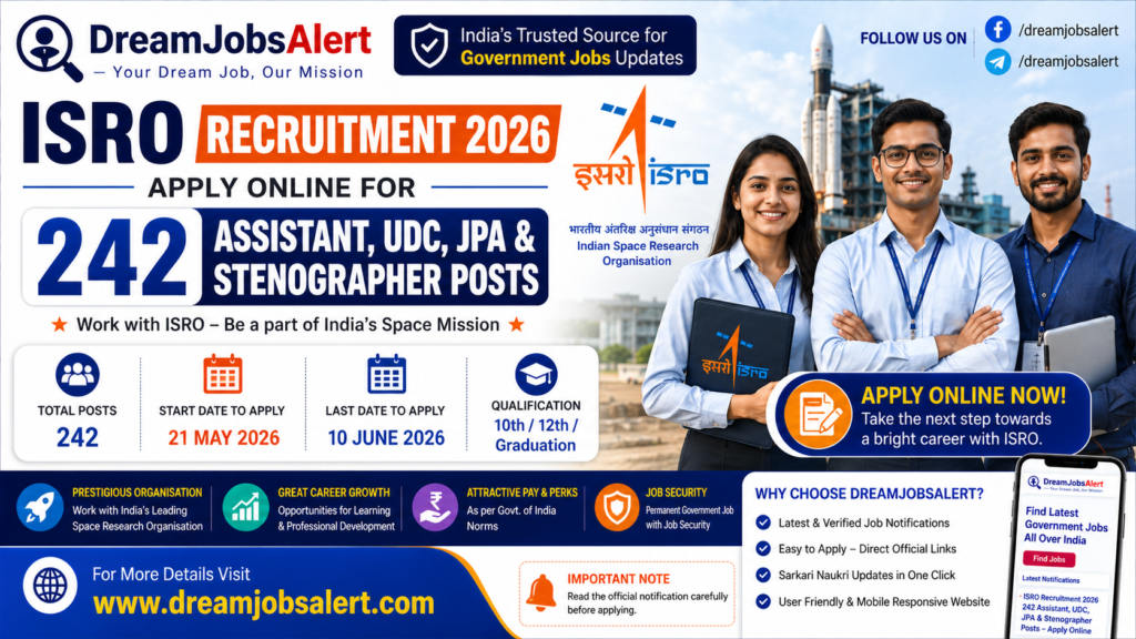 Apply Online for 242 Assistant, UDC, JPA and Stenographer Posts - ISRO Recruitment 2026