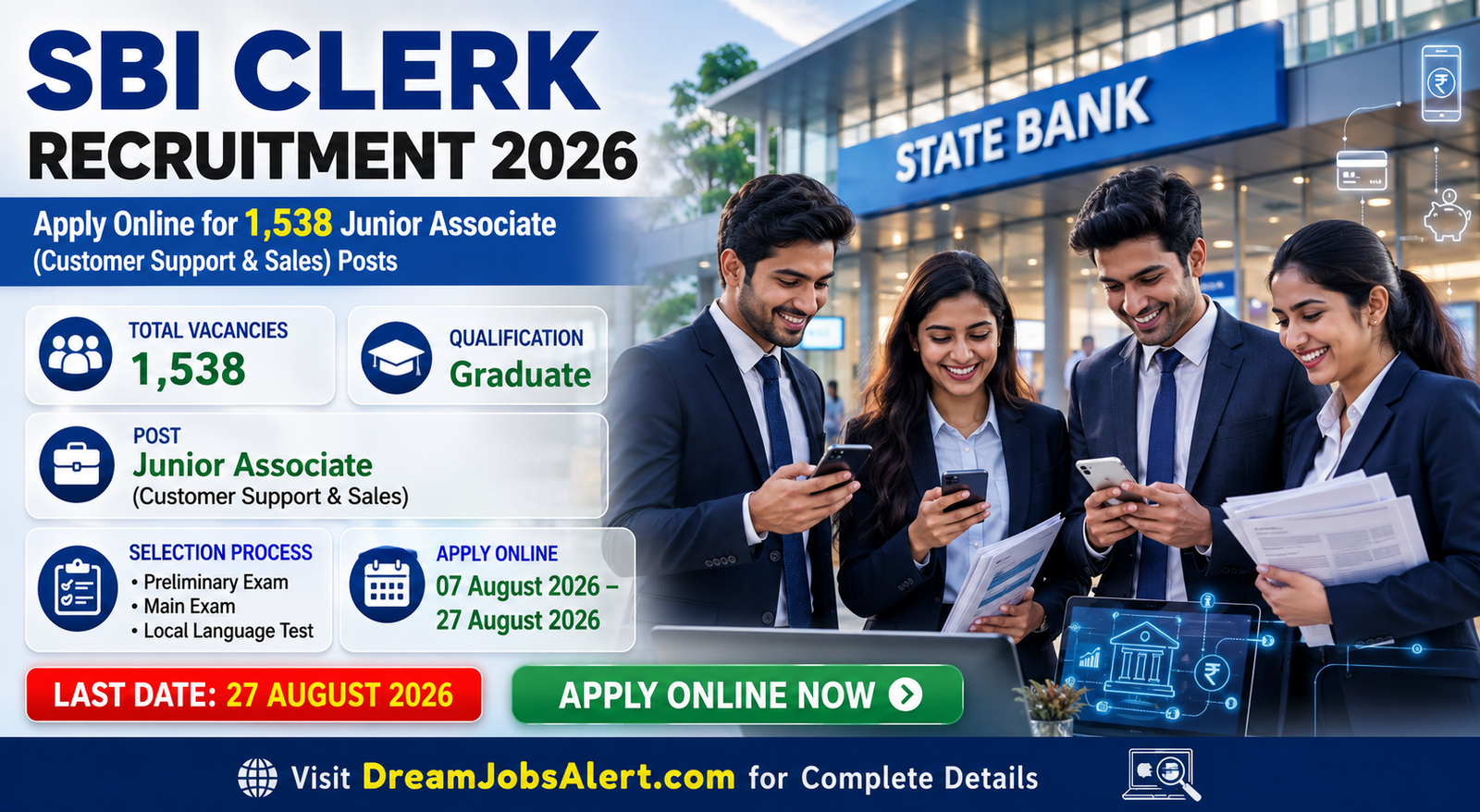 SBI Clerk (Junior Associate) Recruitment 2026 - Apply Online for 1538 Posts
