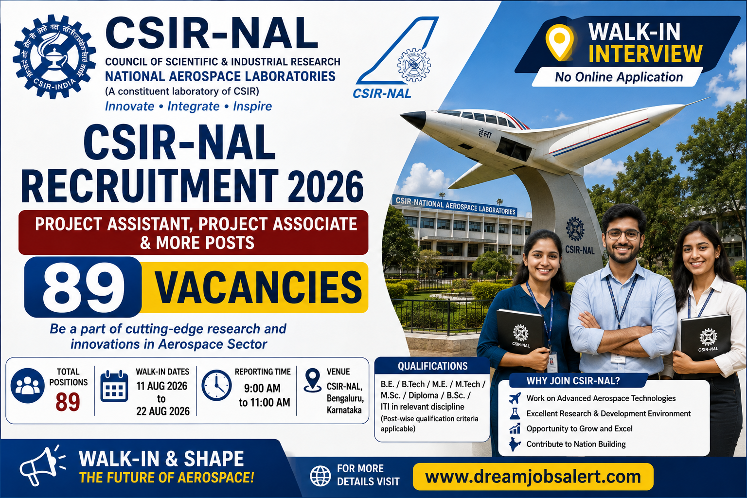 CSIR-NAL Recruitment 2026 Notification Out - Walk in for 89 Project Assistant, Project Associate and More Posts