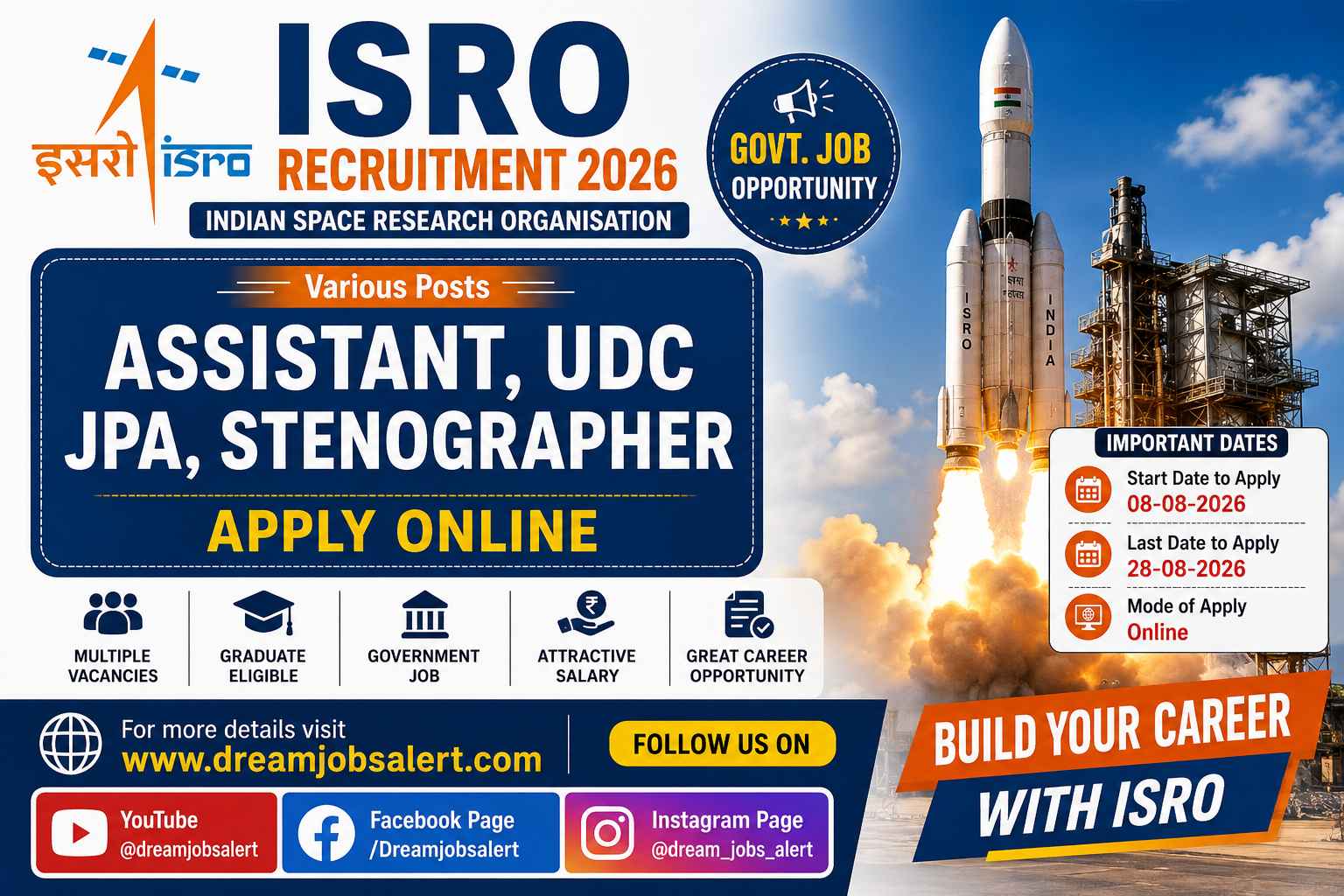 ISRO ICRB Recruitment 2026 Notification Out - Apply Online for 244 Assistant, JPA, UDC and Stenographer Posts