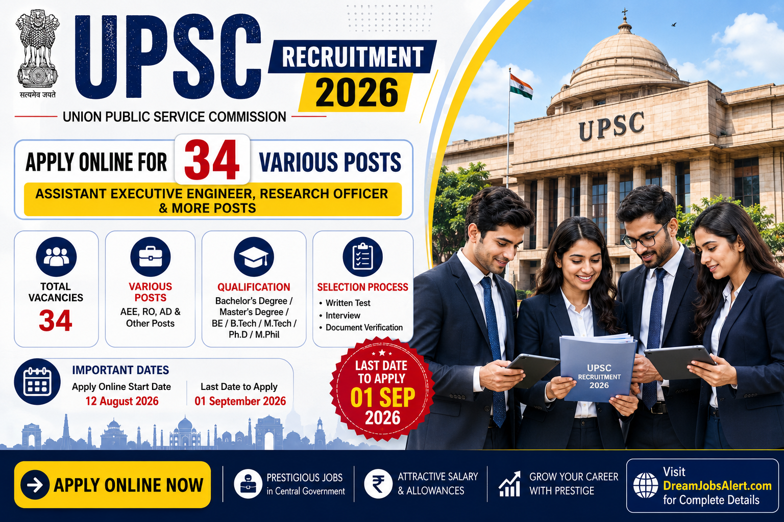 Apply Online for 34 Assistant Executive Engineer, Research Officer UPSC Recruitment 2026