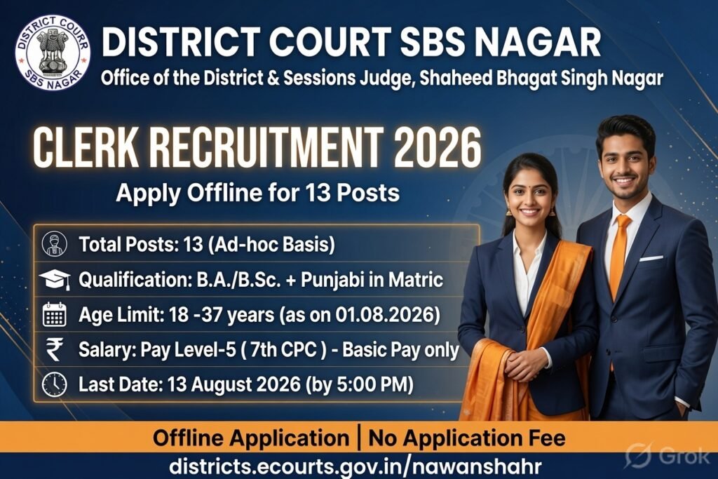District Court SBS Nagar Clerk Recruitment 2026 Apply Offline